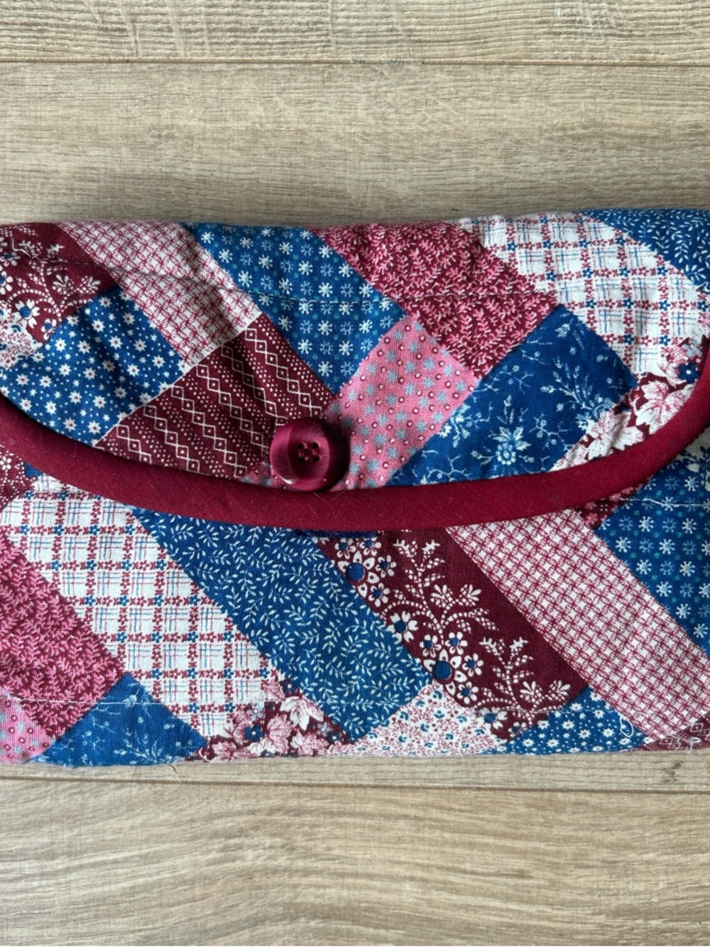 Patchwork‎ Quilted Clutch in Blue and Burgundy